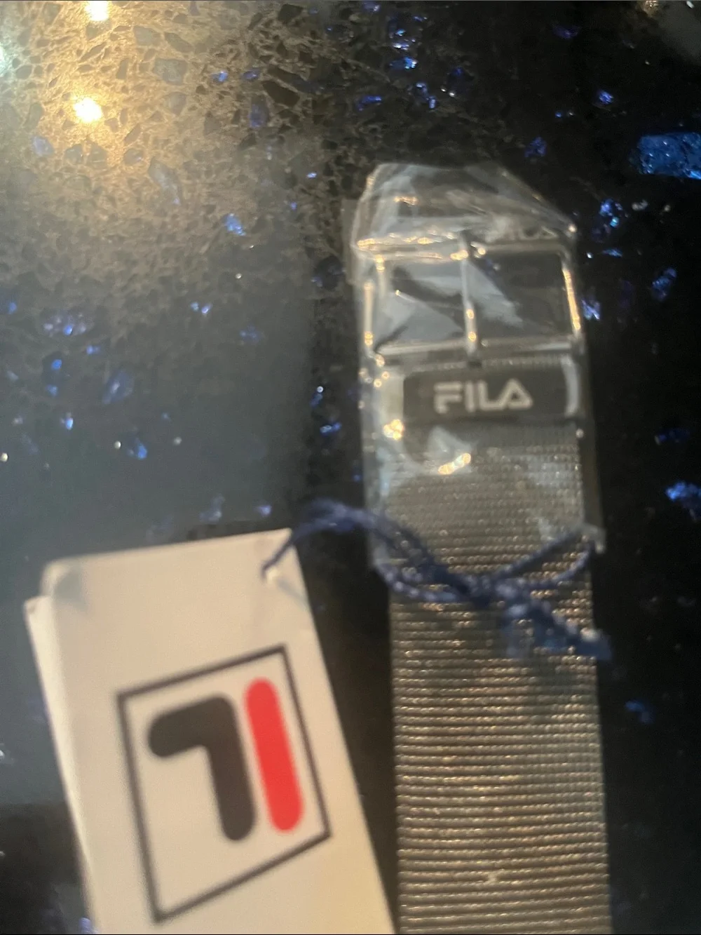 FILA Silver Mesh Digital Watch with Red Accents